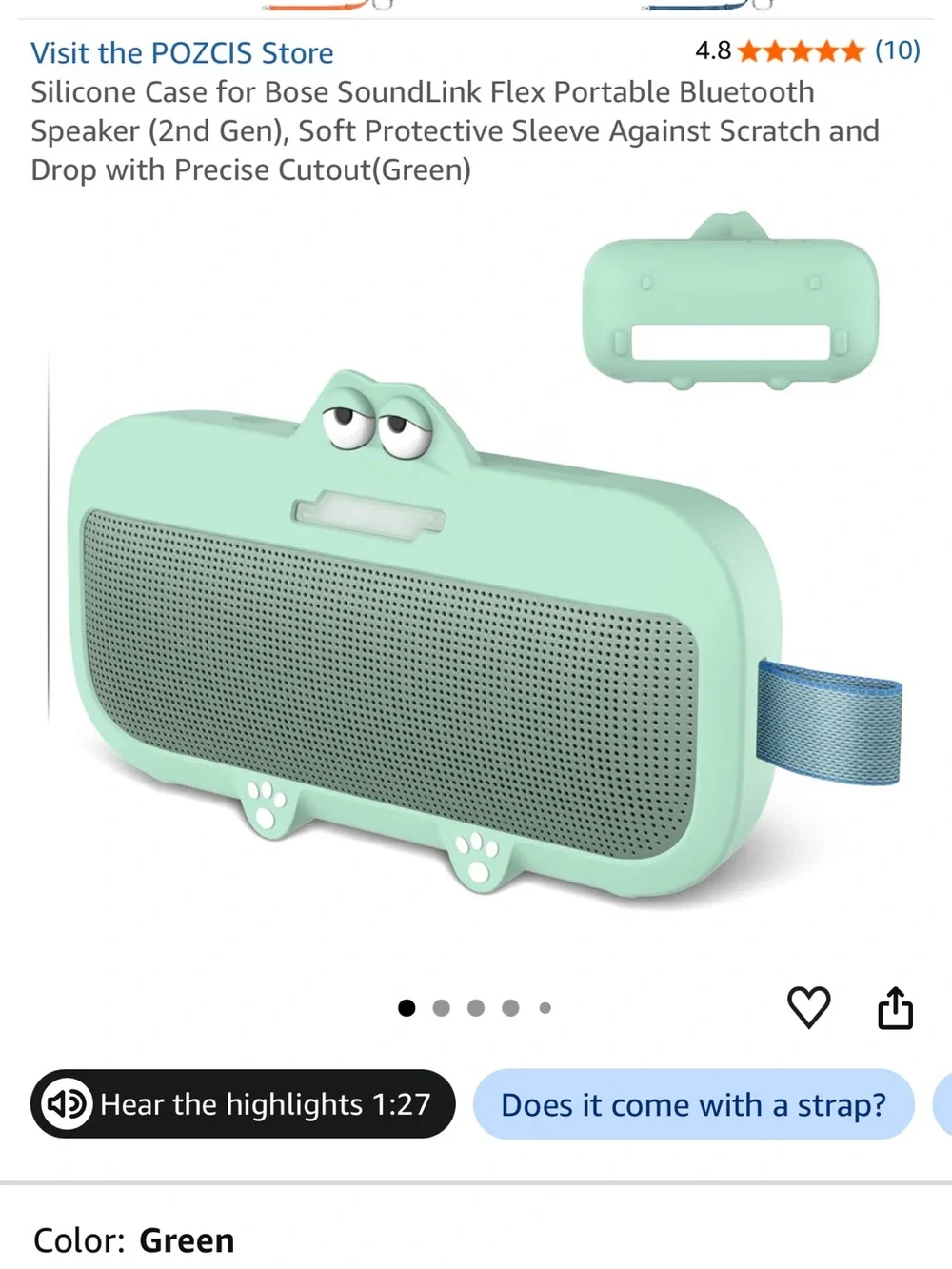 Silicone Protective Cover for Portable Bluetooth Speaker - Green